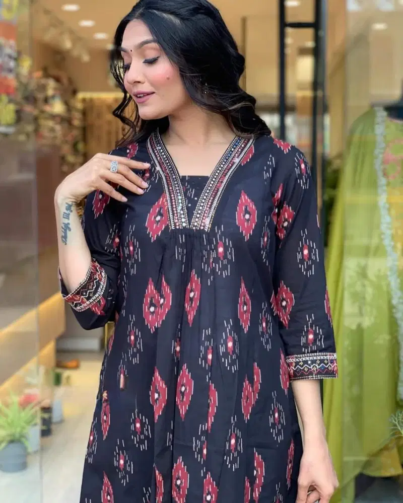Kalaai Designer Printed Cotton Bland Kurti With Bottom Dupatta Suppliers In India
